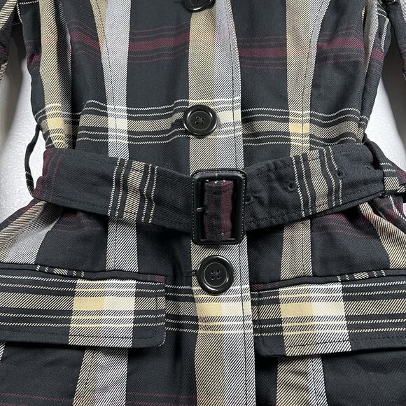Tommy Hilfiger Flannel Plaid Belted Button-Down Cozy Plaid Jacket Trench Coat XS - Picture 5 of 13